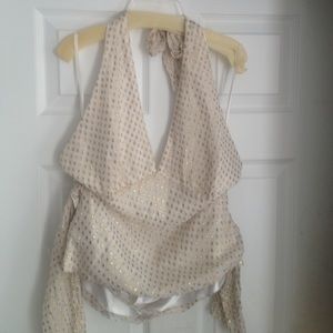 NWOT Diane Von Furstenberg white &gold cropped bustier Wrap Halter